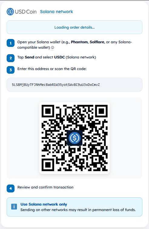 USDC payment page